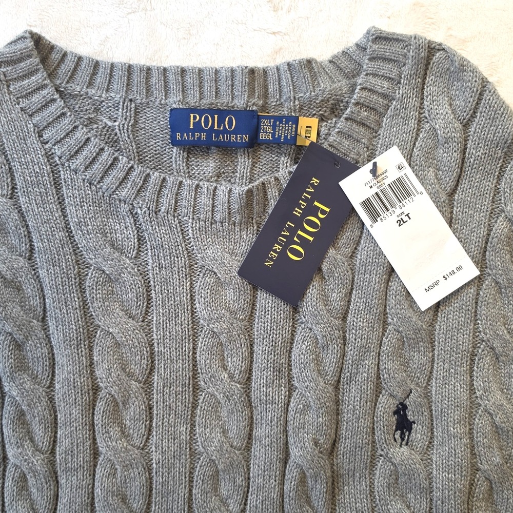 POLO RALPH LAUREN Mens 3XLT Grey Cable Knit Sweater Sweatshirt NWT! - $148